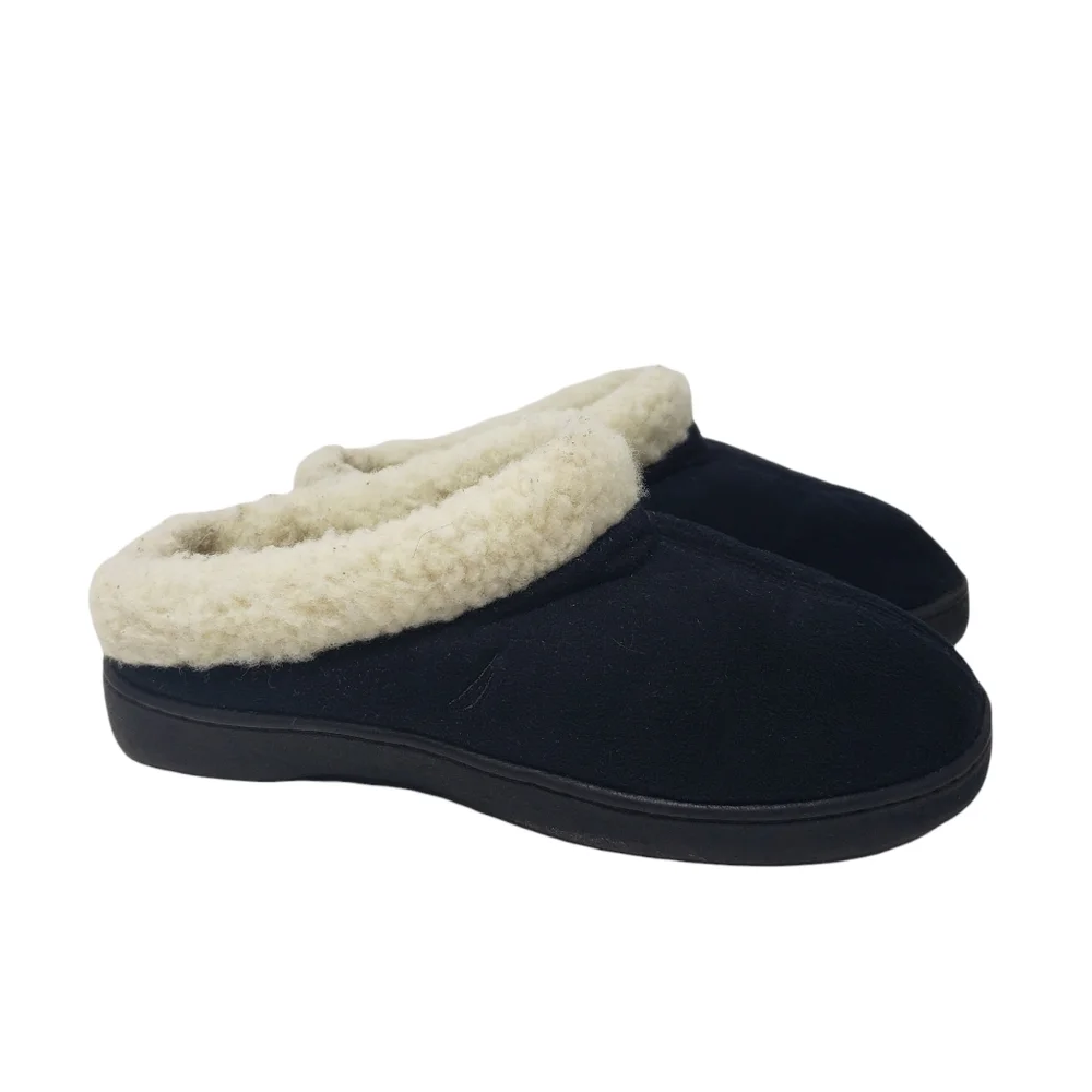 Nautica Black Slippers Lined Shoes Mens Size 6 Women 7.5 Rubber Soles Warm Comfy